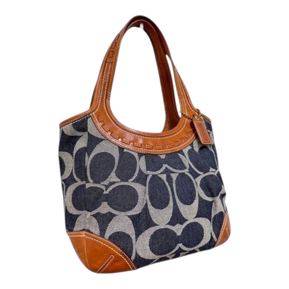 Coach Ergo Signature‎ Denim Leather Hobo Shoulder Bag Blue Brown Y2K 12751 - Picture 3 of 9